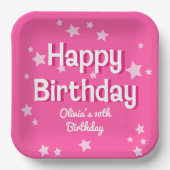 レトロかわいらしピンクスターズハッピーバースデー ペーパープレート (正面)