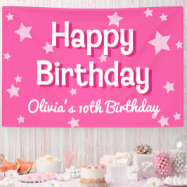 レトロかわいらしピンクスターズハッピーバースデー 横断幕