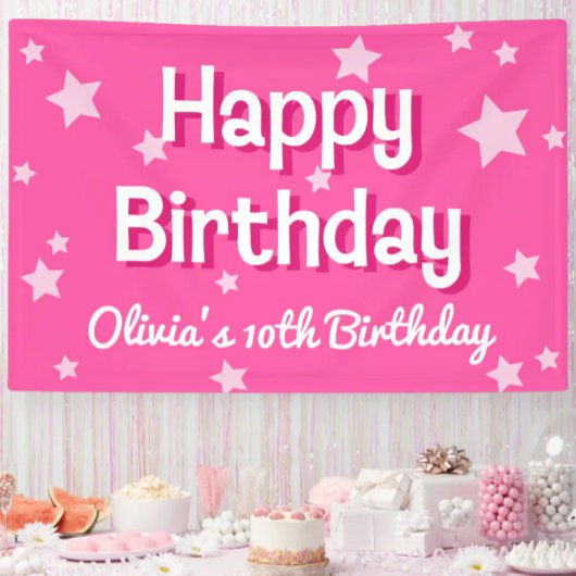 レトロかわいらしピンクスターズハッピーバースデー 横断幕