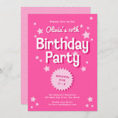 レトロかわいらしピンクスターズバースデーパーティー 招待状 (正面/裏面)