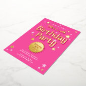 レトロかわいらしピンクスターズバースデーパーティー 箔招待状 (回転した状態)
