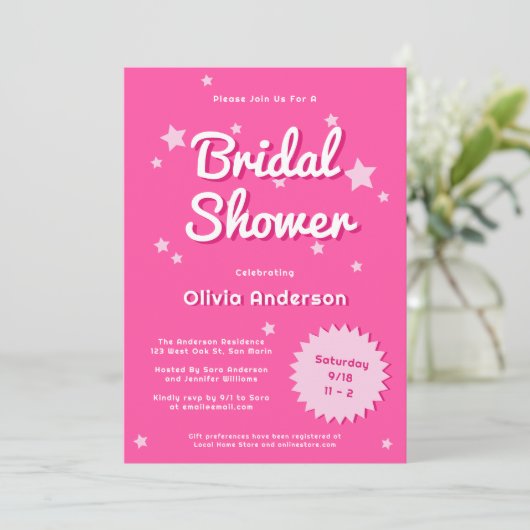レトロかわいらしピンクスターズブライダルシャワー 招待状 (スタンド正面)