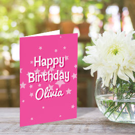 レトロかわいらしピンクスター誕生日グリーティングカード サンキューカード