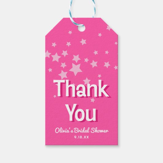 レトロかわいらしピンクマリブスターズブライダルシャワーのお気に入り ギフトタグ (正面)