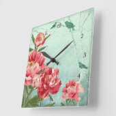 レトロかわいらしフラワーホームデコーチンツピーニーンバード スクエア壁時計 (傾斜)