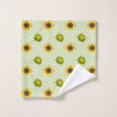 レトロかわいらしフローラひまわりグリーンイエローキュート バスタオルセット (ウォッシュタオル)