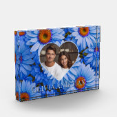 レトロかわいらしブルーフローラブルーデイジーパターン フォトブロック (左)