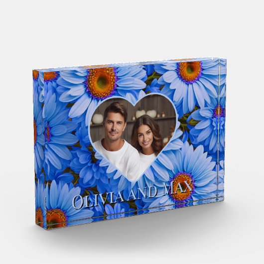 レトロかわいらしブルーフローラブルーデイジーパターン フォトブロック (左)