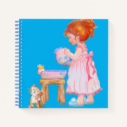 レトロかわいらし小さな女の子ヴィンテージ手帳 ノートブック (正面)