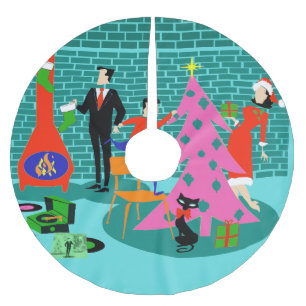 レトロがクリスマスツリーのスカートを切る ブラッシュドポリエステルツリースカート