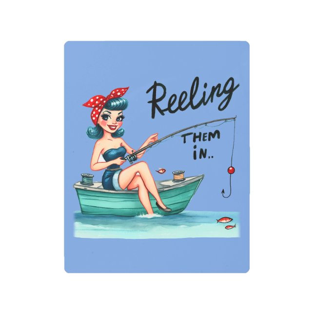 レトロがピンアップで彼らを巻き取る メタルプリント (正面)