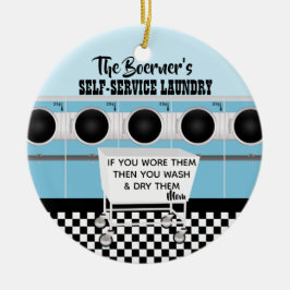 レトロが仕事をするセルフサービス洗濯 セラミックオーナメント
