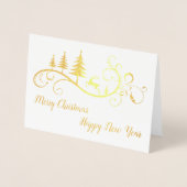 レトロが赤いクリスマスに鹿を舞う 箔カード (正面)