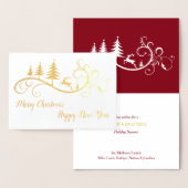 レトロが赤いクリスマスに鹿を舞う 箔カード (ディスプレー)