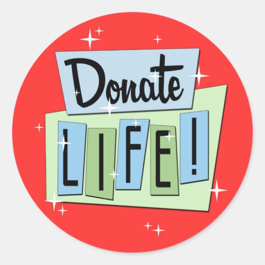 レトロが赤い背景で人生を寄付 ラウンドシール (正面)