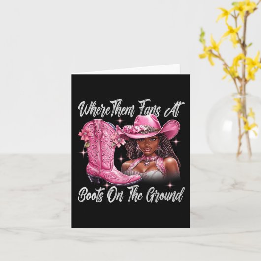 レトロが黒でファンの地面でブーツ カード (黄色い花)