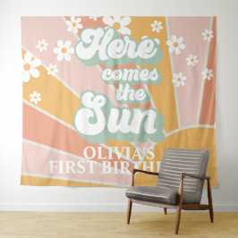 レトロここ来ザサンデイジーサンシャイン誕生日 タペストリー