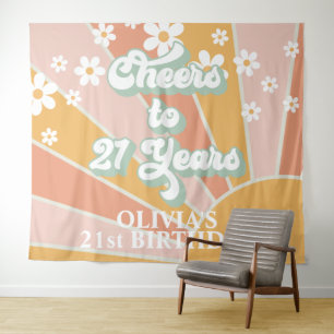 レトロここ来ザサンデイジーサンシャイン誕生日 タペストリー