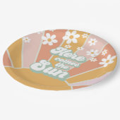 レトロここ来ザサンデイジーボホ誕生日 ペーパープレート (アングル)