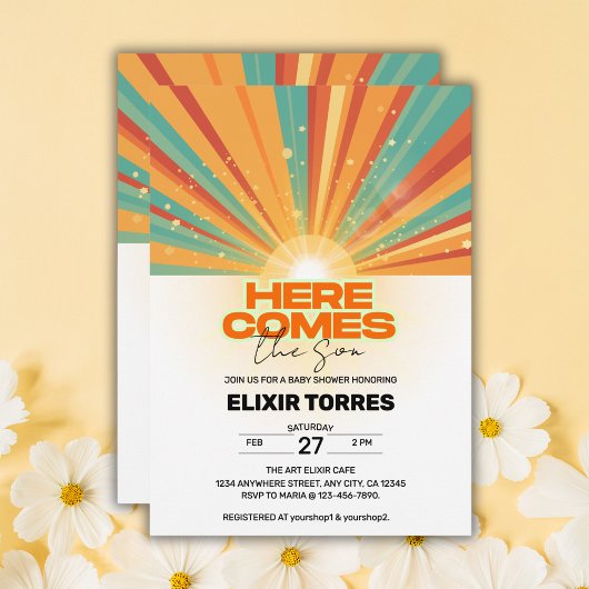 レトロここ来ザソンベイビーシャワー招待状 招待状