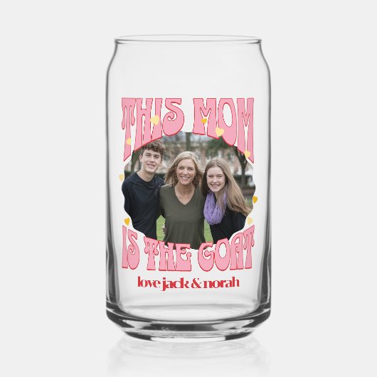 レトロこのママはヤギの写真マグカップ ガラス缶 (正面)