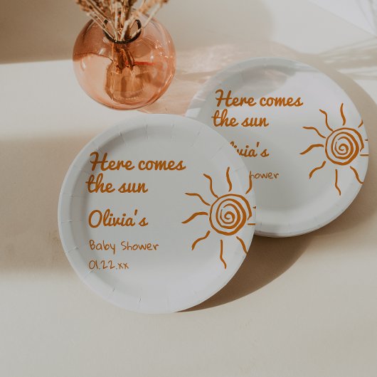 レトロこ来この息子の手を引いた赤ちゃんシャワー ペーパープレート