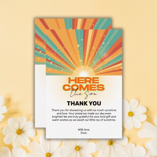 レトロこ来この息子の赤ちゃんシャワー サンキューカード