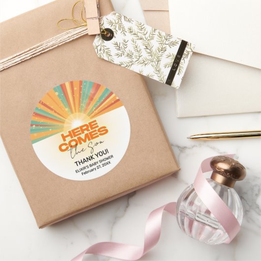 レトロこ来この息子の赤ちゃんシャワー ラウンドシール (ギフト)