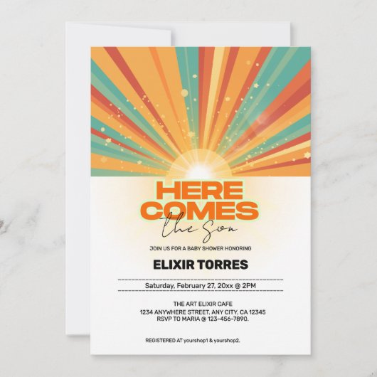 レトロこ来この息子の赤ちゃんシャワー 招待状 (正面)