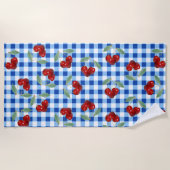 レトロさくらんぼとブルージンガム ビーチタオル (正面)