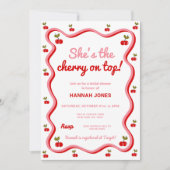 レトロさくらんぼオントップバレンタインブライダルシャワー 招待状 (正面)