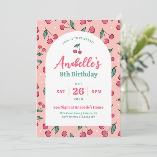 レトロさくらんぼガールズバースデーパーティー 招待状 (スタンド正面)