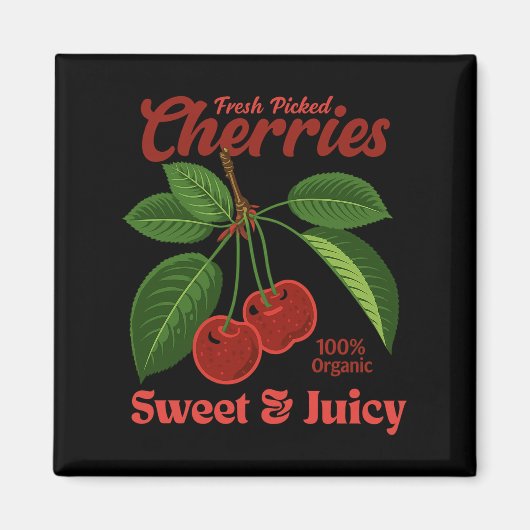 レトロさくらんぼフルーツコマーシャルグラフィックアートスタイル マグネット (正面)