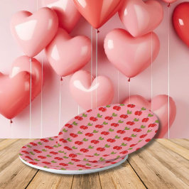 レトロさくらんぼベリー1stバースデーレッドとグリーン ペーパープレート