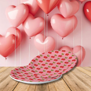 レトロさくらんぼベリー1stバースデーレッドとグリーン ペーパープレート