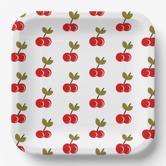 レトロさくらんぼベリー1stバースデーレッドとグリーン ペーパープレート (正面)