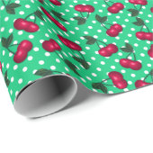 レトロさくらんぼ春GreePolkaドット背景 ラッピングペーパー (ロールコーナー)