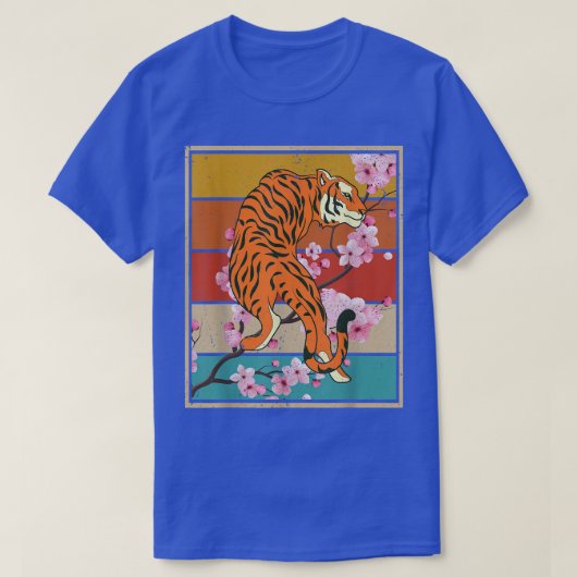 レトロさくらんぼ野生猫動物桜アジア Tシャツ (デザイン正面)