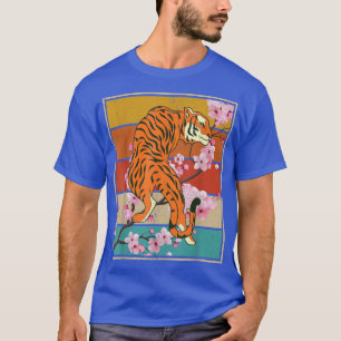レトロさくらんぼ野生猫動物桜アジア Tシャツ