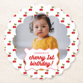 レトロさくらんぼ1st誕生日フォトパーティー ペーパーコースター