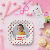 レトロさくらんぼ1st誕生日フォトパーティー ペーパープレート (パーティー)