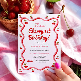 レトロさくらんぼ1st誕生日招待状 招待状