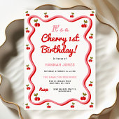 レトロさくらんぼ1st誕生日招待状 招待状