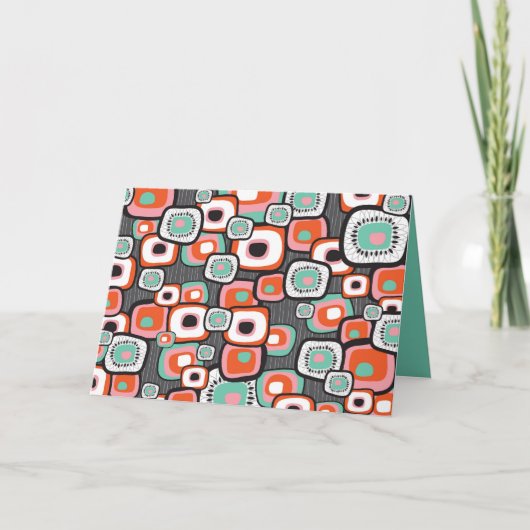 レトロすしピンクの花ユニーク正方形のパターン サンキューカード (正面)