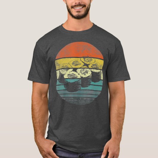 レトロすし転がの刺身好おもしろいき Tシャツ (正面)