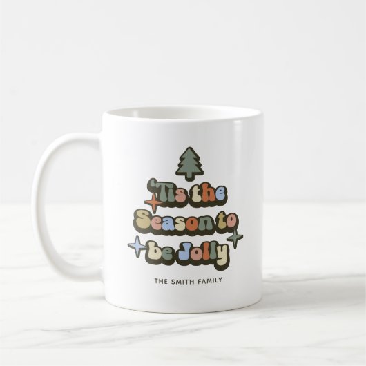 レトロすてきクリスマスの家族の名前 コーヒーマグカップ (左)