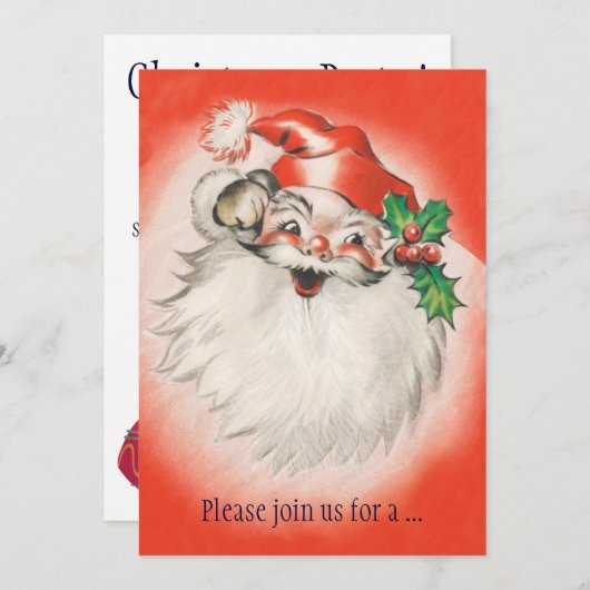 レトロすてきサンタクロースクリスマスパーティの招待状 招待状 (正面/裏面)
