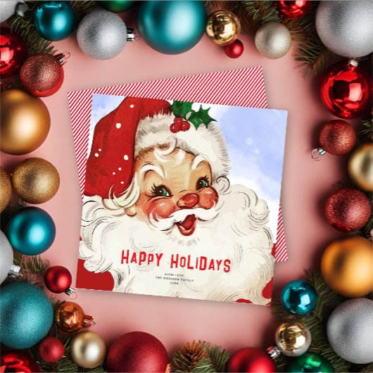 レトロすてきサンタノンフォトクリスマスホリデーカード