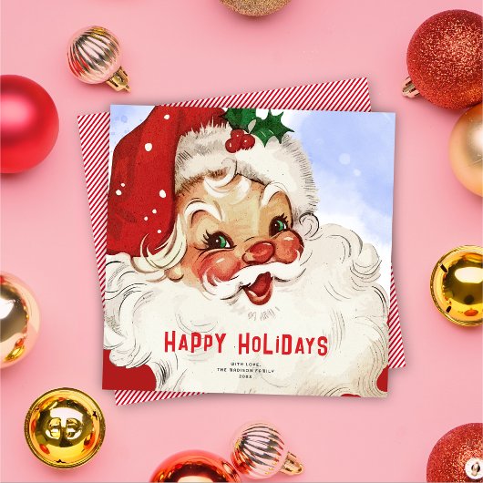 レトロすてきサンタノンフォトクリスマスホリデーカード