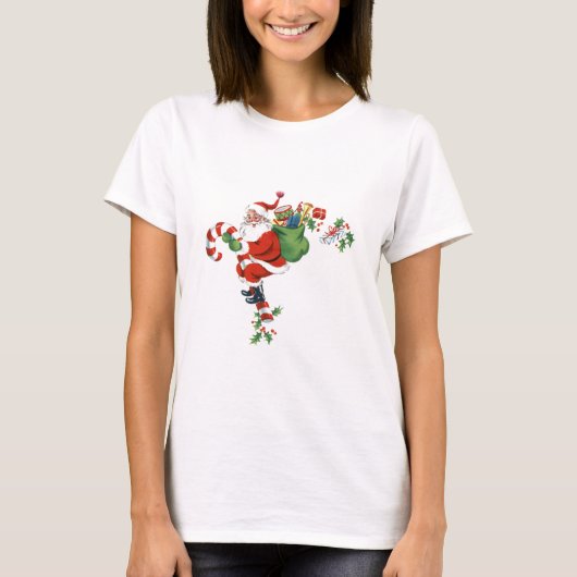 レトロすてきサンタライディングキャンディーケーン Tシャツ (正面)
